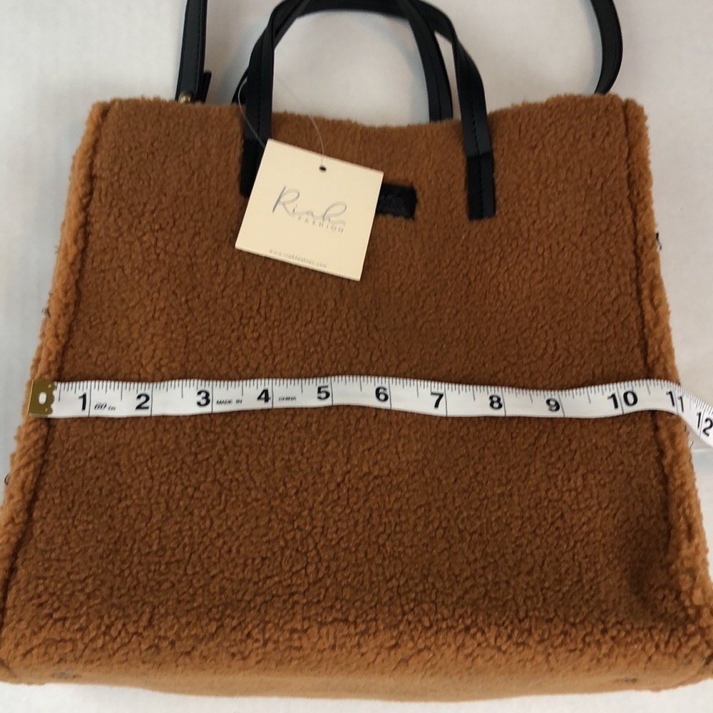 Riah Fashion Fleece Fur Tote Bag with Removable Strap Caramel - Picture 13 of 14
